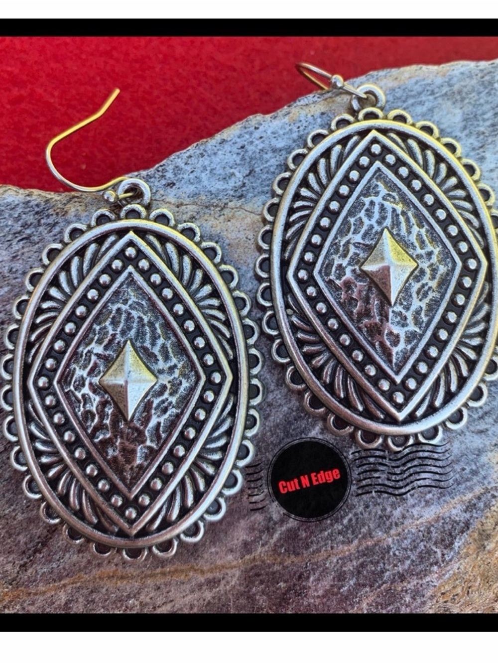 Silver-Tone Oval Embossed Drop Earrings - Silver